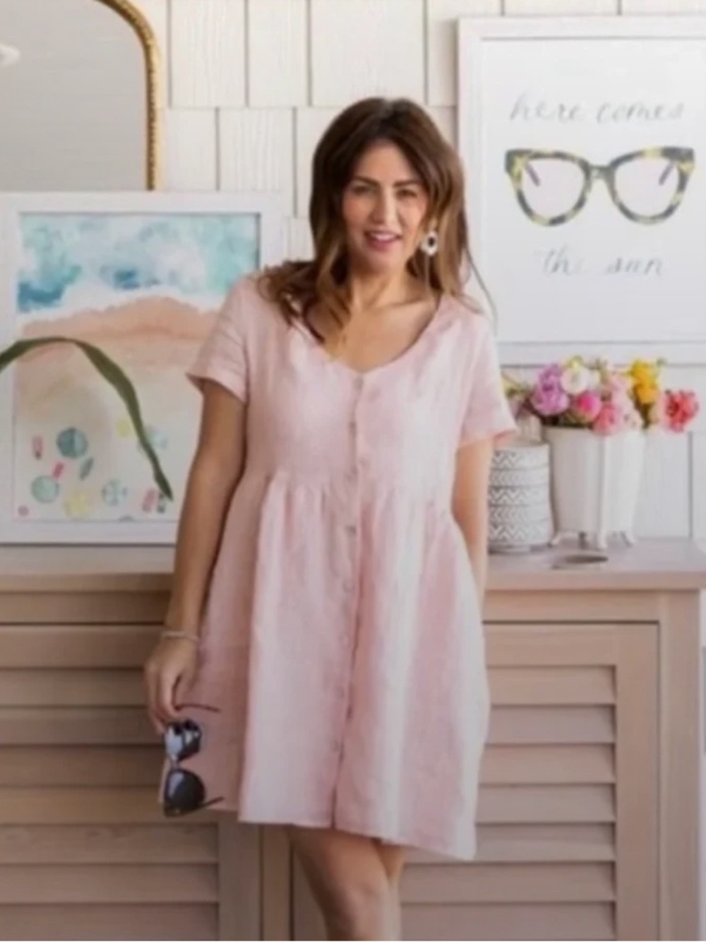 Jillian Harris x Priv The Hamptons Linen Jilly Baby Doll Dress Blush Pink Sz M